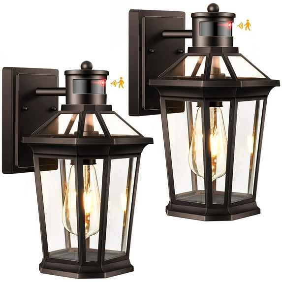VIANIS Motion Sensor Outdoor Lights, Oil Rubbed Bronze Dusk to Dawn Outdoor Wall Lights Exterior, Waterproof Wall Lantern with Tempered Glass, Modern Outdoor Wall Sconce for Garage Front Porch, E26