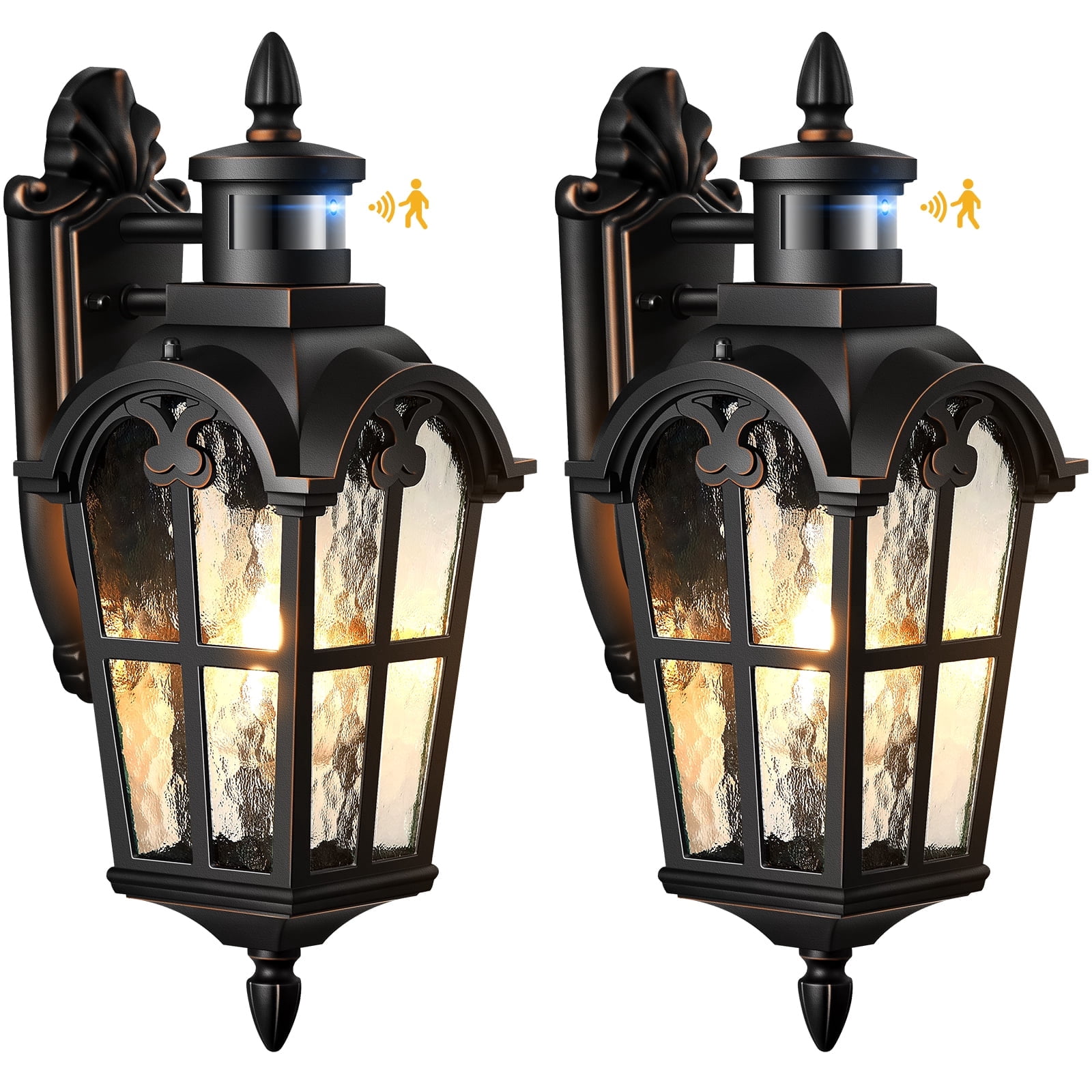 VIANIS Motion Sensor Outdoor Lights, Outside Wall Lights Black with Gold Trim, Waterproof Dusk to Dawn Outdoor Lighting, Exterior Lighting Fixtures for House, Patio, 2 Pack 16.4" H