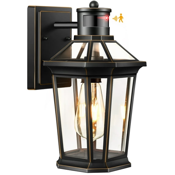 VIANIS Motion Sensor Outdoor Wall Lantern, Black Waterproof Dusk to Dawn LED Exterior Wall Sconce, Anti-Rust Aluminum Modern Outdoor Lights Fixtures Wall Mount for Porch, Entryway, Garage, Front Door