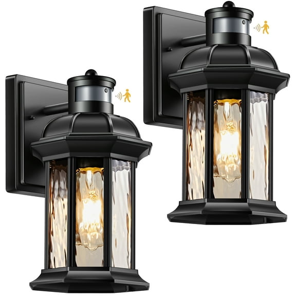VIANIS Motion Sensor Outdoor Wall Lights, 2-Pack Black Outdoor Light Fixture, Exterior Lights for House, Front Porch Light Lantern Wall Mount Sconce Lighting, Dusk to Dawn Outside Lights for Patio