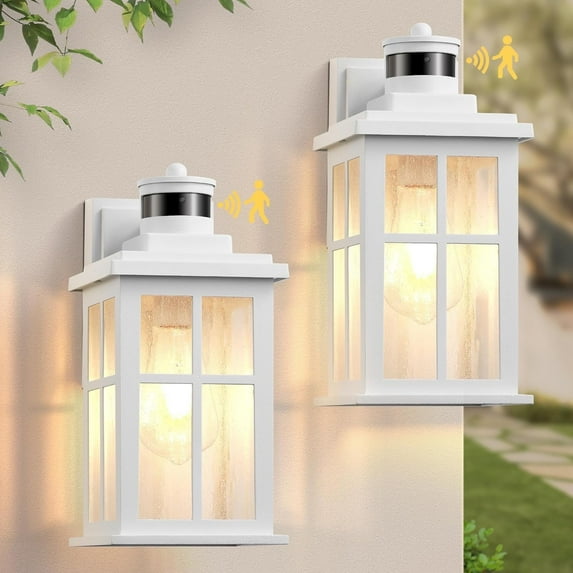 VIANIS White Motion Sensor Outdoor Wall Lights, 2 Packs Front Porch Lights Outdoor Wall Sconce Lantern, Anti-Rust Waterproof Exterior Lighting Fixtures Wall Mount, Dusk to Dawn Outside Garage Lights