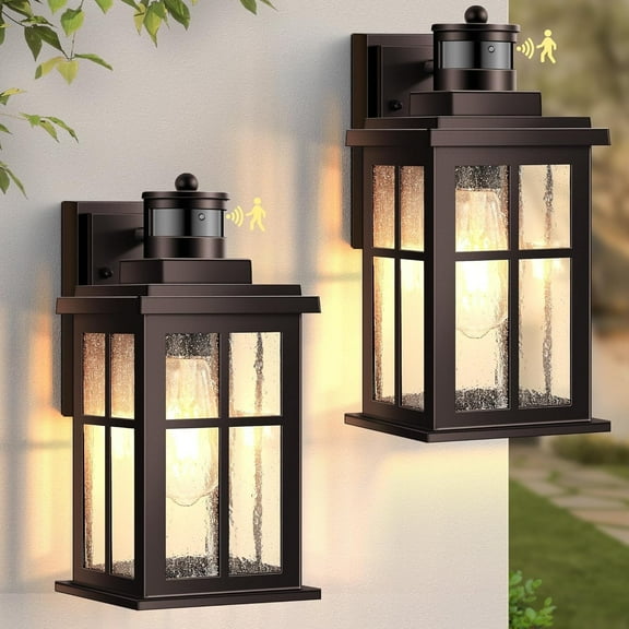 VIANIS Brown Exterior Lighting Fixtures Wall Mount with Motion Sensor, 2 Packs Oil Rubbed Bronze Outdoor Wall Sconce Lantern, 100% Aluminum Dusk to Dawn Outdoor Lighting for House, Garage, Doorway