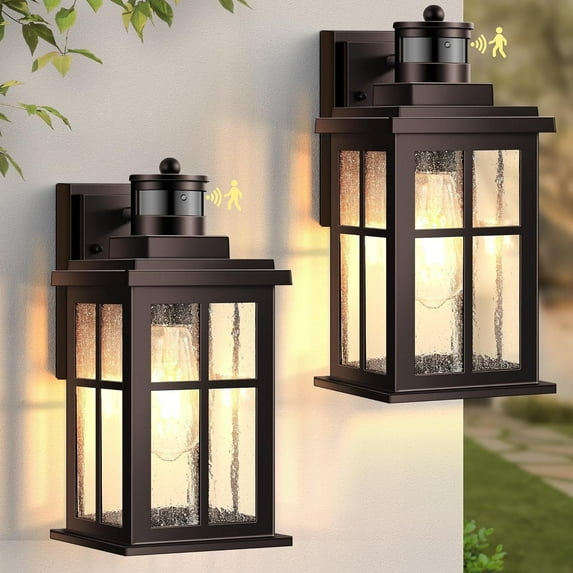 VIANIS Brown Exterior Lighting Fixtures Wall Mount with Motion Sensor, 2 Packs Oil Rubbed Bronze Outdoor Wall Sconce Lantern, 100% Aluminum Dusk to Dawn Outdoor Lighting for House, Garage, Doorway
