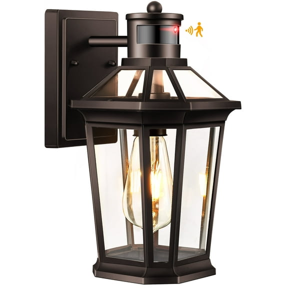 VIANIS Oil Rubbed Bronze Dusk to Dawn Motion Sensor Porch Light, Anti-Rust Aluminum Frame, Tempered Glass, 100% Weather Resistant, Easy Installation, Fits Standard E26 Bulbs