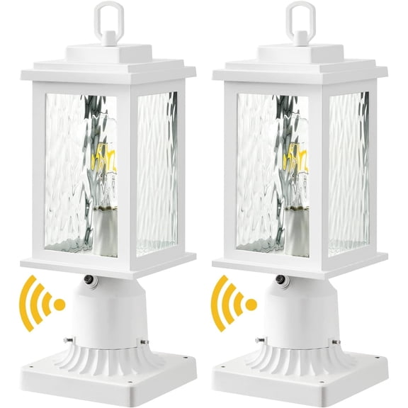 VIANIS White Outdoor Post Light Hardwired 120V, Dusk to Dawn Light Posts for Outside with Pier Mount Base, 100% Aluminum Lamp Posts Outdoor Lighting for Column Mount Light with Tempered Ripple Glass