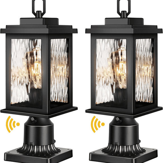 VIANIS Dusk to Dawn Outdoor Post Light Fixture with Pier Mount Base, 2 Pack Waterproof Lamp Posts Outdoor Lighting, Anti-Rust Aluminum Black Post Lantern Outdoor with Tempered Glass (Hardwired 120V)