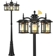 VIANIS Outdoor Lamp Post Light with Outlet 3-Head, Waterproof Outdoor Lamp Post Sconce, Anti-Rust Black Dusk to Dawn Street Light Pole for Garden, House, Doorway, Weather Resistant