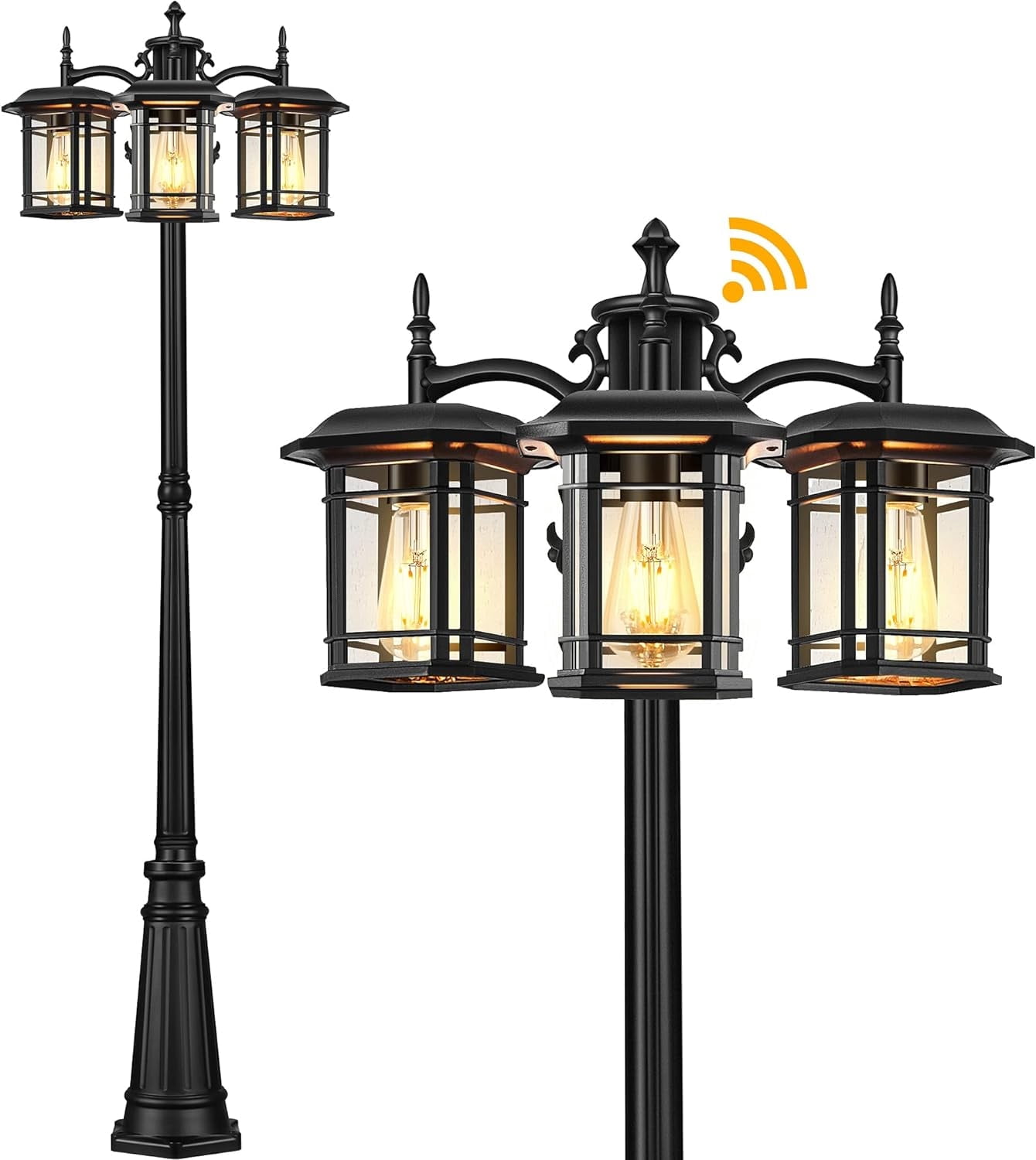 VIANIS Outdoor Lamp Post Light with Outlet 3-Head, Waterproof Outdoor Lamp Post Sconce, Anti-Rust Black Dusk to Dawn Street Light Pole for Garden, House, Doorway, Weather Resistant