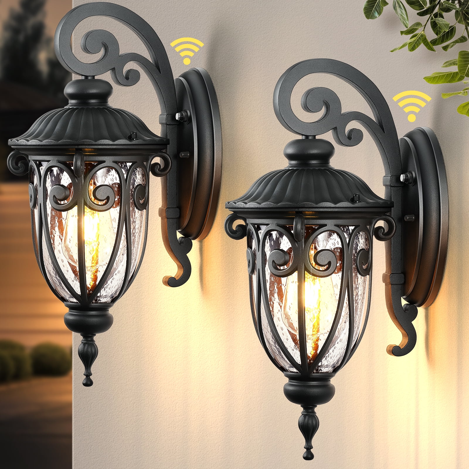 VIANIS Outdoor Light Fixture Dusk to Dawn, 2 Pack Outdoor Lights for House, Black Exterior Lighting Fixtures, Waterproof Outside Lights for House, Garage, Porch, Anti-Rust, Seeded Glass