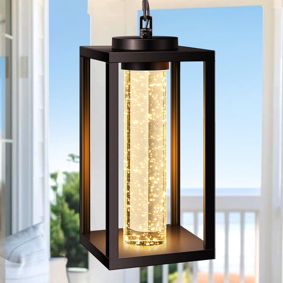 VIANIS Outdoor Pendant Light Fixture with Adjustable Chain, Anti-Rust Waterproof Exterior Hanging Lanterns with Built-in 10W LED, Oil Rubbed Bronze Porch Hanging Lights