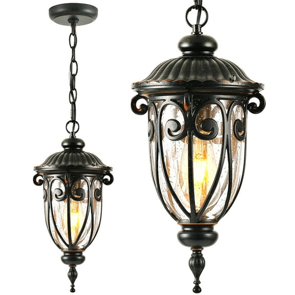 VIANIS Outdoor Pendant Light Lantern, Farmhouse Outdoor Chandelier, Vintage Outdoor Hanging Lights with Seed Glass, Brown Outdoor Ceiling Lights for Porch, Porch Lights Outdoor Ceiling for House