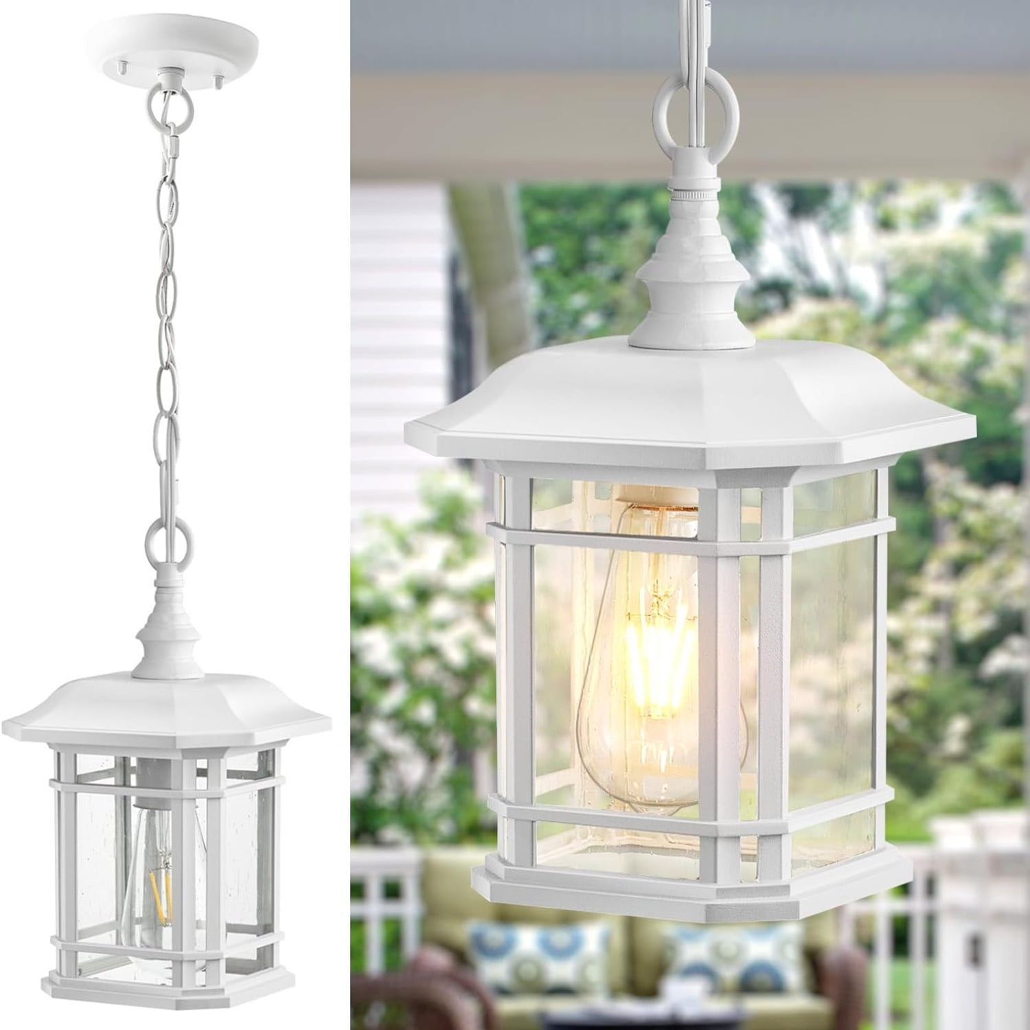 VIANIS Outdoor Pendant Light, White Hanging Outdoor Lights Fixtures, 1 ...