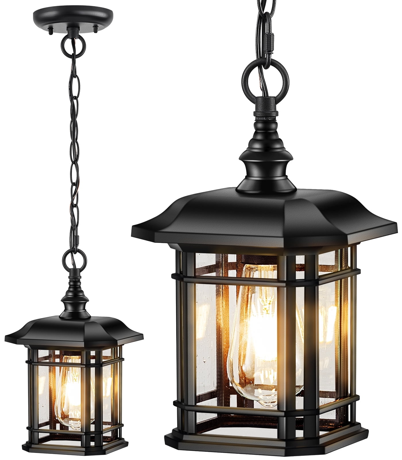 VIANIS Outdoor Pendant Light, White Hanging Outdoor Lights Fixtures, 1-Light Adjustable Outdoor Chandelier, Modern Outdoor Lantern for Porch, Entryway, Patio, Door with Tempered Seed Glass