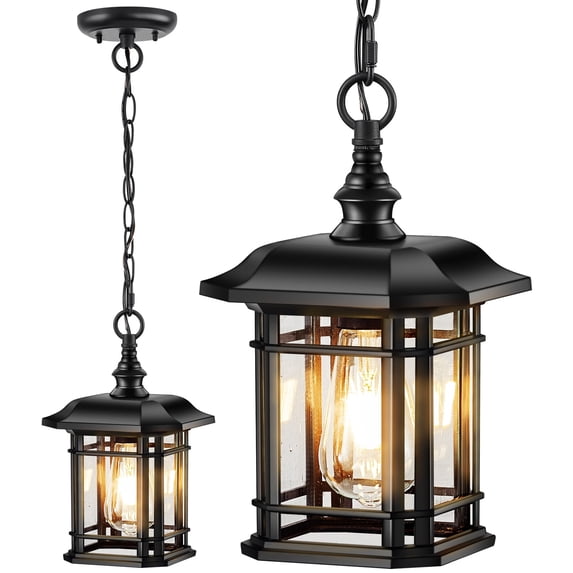 VIANIS Outdoor Pendant Light, White Hanging Outdoor Lights Fixtures, 1-Light Adjustable Outdoor Chandelier, Modern Outdoor Lantern for Porch, Entryway, Patio, Door with Tempered Seed Glass