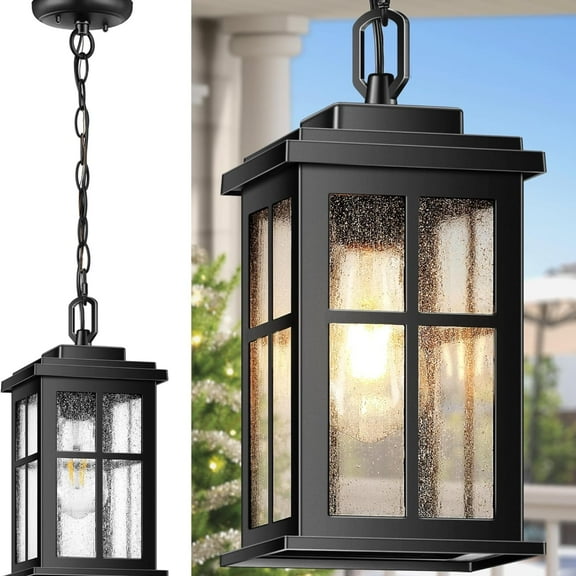 VIANIS Outdoor Pendant Lights - Matte Black Hanging Lights with Adjustable Chain, Modern Waterproof Chandelier for Front Door, Anti-Rust Exterior Ceiling Lanterns for Entryway