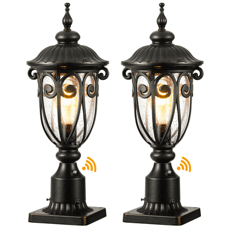 VIANIS Outdoor Post Light with Pier Mount Base, 2 Pack Waterproof Dusk to Dawn Post Lights Outdoor, Anti-Rust Aluminum Oil Rubbed Bronze Post Light Dusk to Dawn with Tempered Glass for Pathway