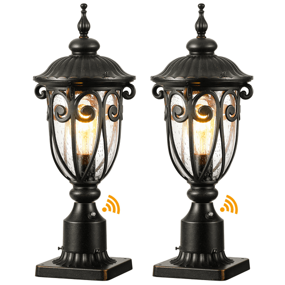 VIANIS Outdoor Post Light with Pier Mount Base, 2 Pack Waterproof Dusk to Dawn Post Lights Outdoor, Anti-Rust Aluminum Oil Rubbed Bronze Post Light Dusk to Dawn with Tempered Glass for Pathway
