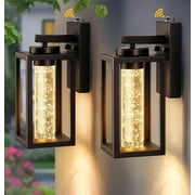 VIANIS 2-Pack Outdoor Wall Lights, Dusk to Dawn LED Outside Lighting Fixtures for House, Oil Rubbed Bronze Modern Exterior Sconce Light Wall Mount Lanterns, Crystal Bubble Glass Garage Lights Lamps