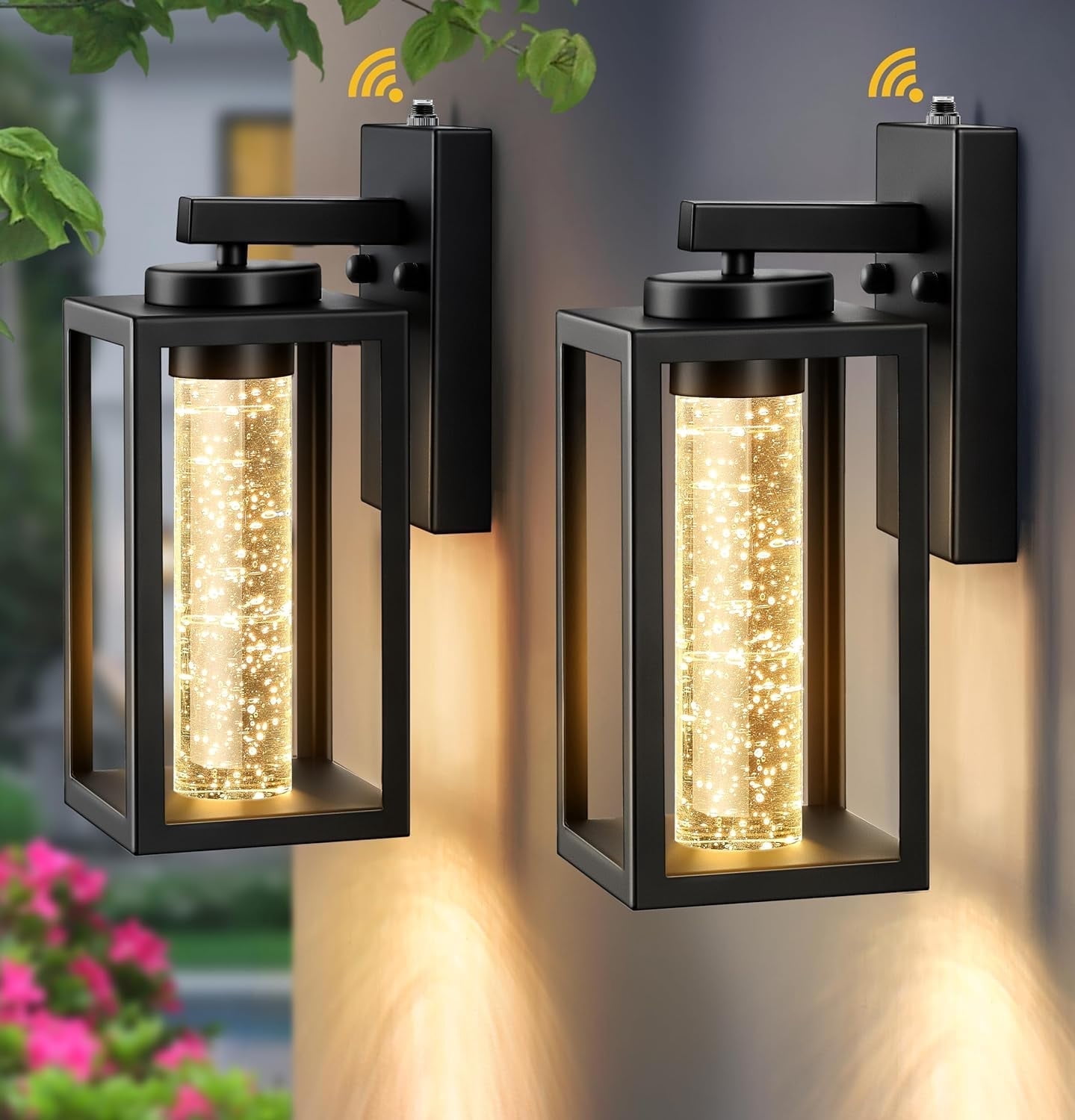 VIANIS 2 Pack Exterior Lighting Fixtures Wall Mount, Black Outdoor Porch Lights for House with Crystal Bubble Glass, 10W LED Modern Outdoor Wall Sconce Lantern for Garage, Patio Wall Light Fixture