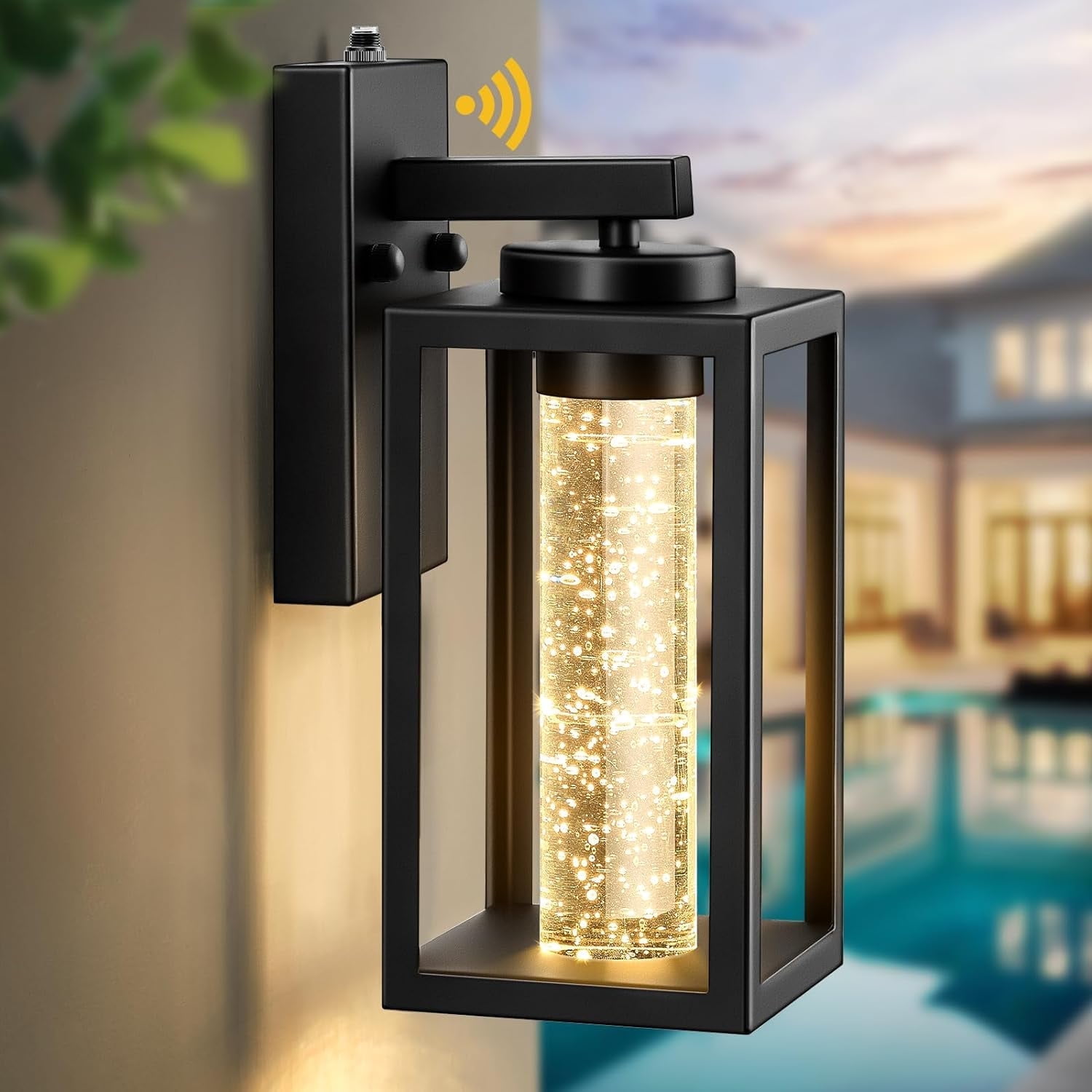 Matte Black Outdoor Sconce with Crystal Bubble Glass