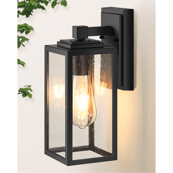 VIANIS Outdoor Wall Lights, Porch Lights Outdoor Lantern, Black Waterproof Outdoor Light Fixtures Wall Mount with Seed Tempered Glass