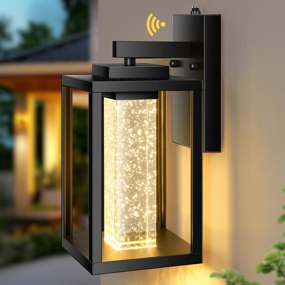VIANIS Porch Lights Outdoor Dusk to Dawn, Black Outside Light Fixtures for House, Exterior Lighting Wall Mount for Garage Modern Outdoor Wall Sconce Lantern for Coach with Crystal Bubble Glass