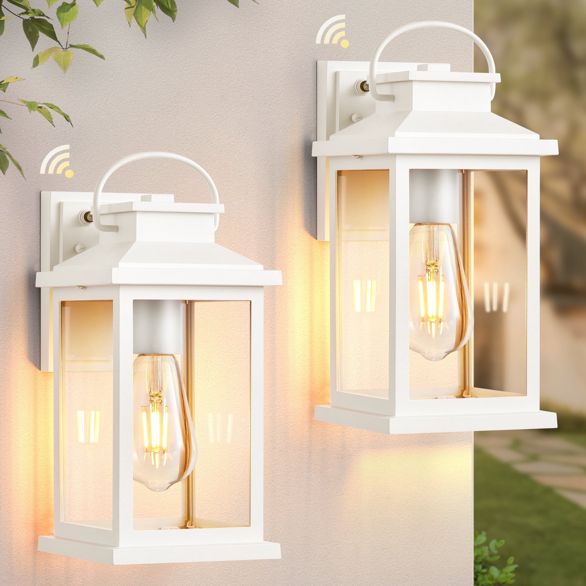 VIANIS White Exterior Garage Lighting Fixtures Wall Mount, 2 Pack Dusk to Dawn Sensor Outdoor Wall Lights for Porch, Modern Outside Lights for House, Outdoor Wall Sconces Lantern for Patio, Coach
