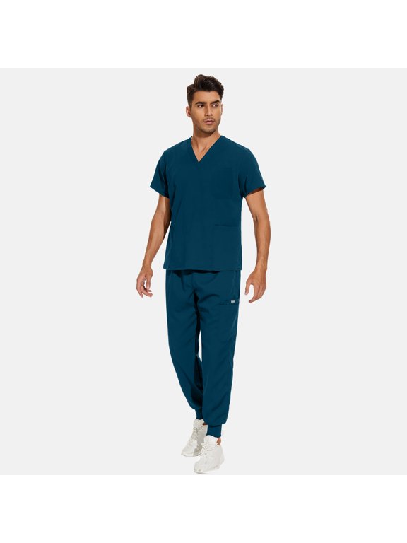 Medical Men' Scrubs Set - V-Neck Top with Jogger Pants & Multi-Pocket Design for Nursing & Doctors