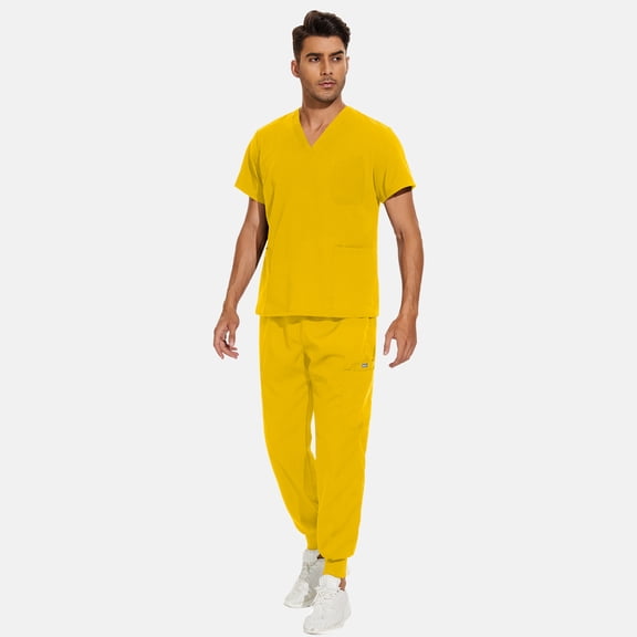 VIAOLI Medical Men' Scrubs Set - V-Neck Top with Jogger Pants &  Multi-Pocket Design for Nursing & Doctors