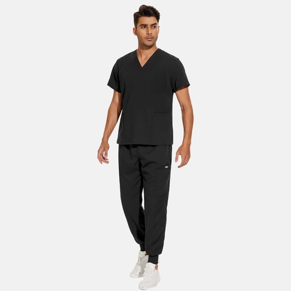 VIAOLI Medical Men' Scrubs Set - V-Neck Top with Jogger Pants & Multi-Pocket Design for Nursing & Doctors