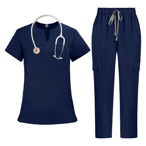VIAOLI Medical Scrubs Set for Women - V-Neck Top with Drawstring Scrub Pants for Nurse Uniform, 10 Colors