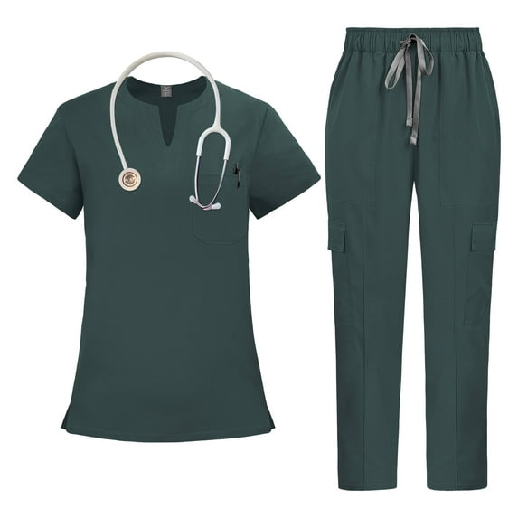 VIAOLI Medical Scrubs Set for Women - V-Neck Top with Drawstring Scrub Pants for Nurse Uniform, 10 Colors