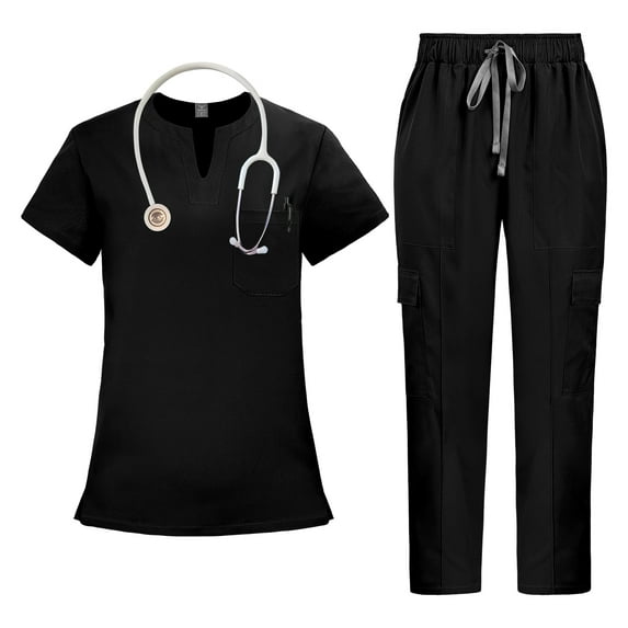 VIAOLI Medical Scrubs Set for Women - V-Neck Top with Drawstring Scrub Pants for Nurse Uniform, 10 Colors