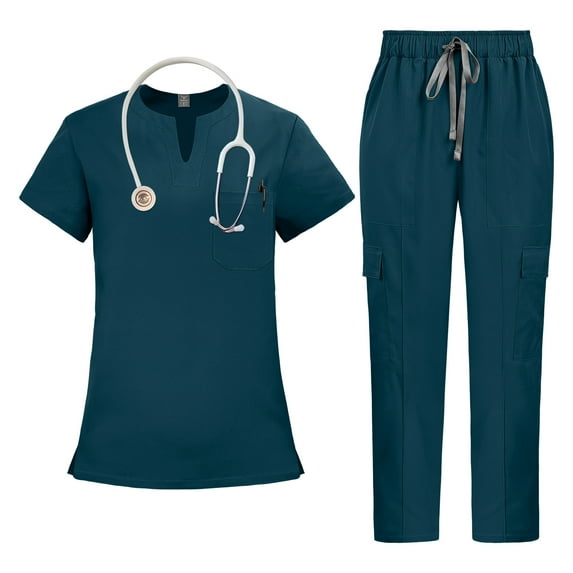 VIAOLI Medical Scrubs Set for Women - V-Neck Top with Drawstring Scrub Pants for Nurse Uniform, 10 Colors