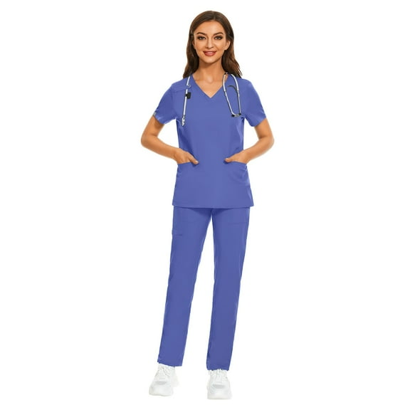 VIAOLI Medical Scrubs for Women Set – V-Neck Top & Straight-leg Pants with Drawstring Waist for Nurse Uniform, 9 colors