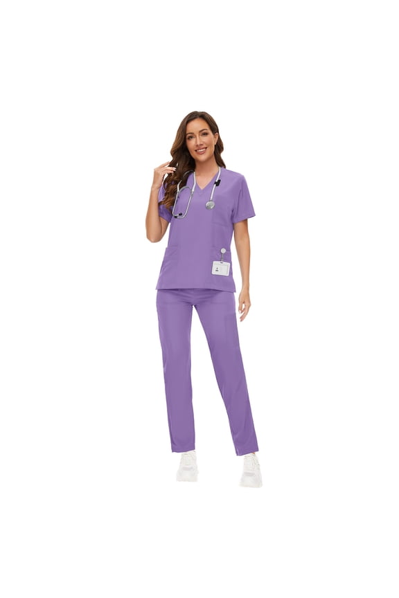 Scrub for Women Set Y-neck Scrub Top & Cargo Pants, Breathable, Quick Drying