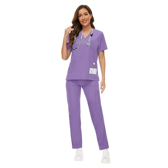 Scrub for Women Set Y-neck Scrub Top & Cargo Pants, Breathable, Quick Drying