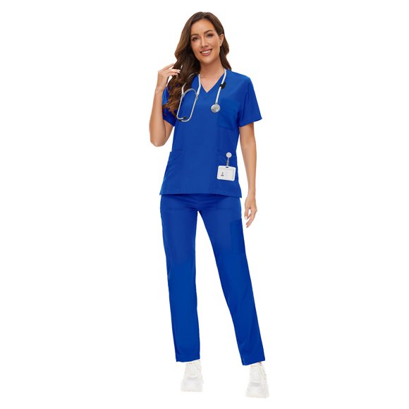Scrub for Women Set Y-neck Scrub Top & Cargo Pants, Breathable, Quick Drying