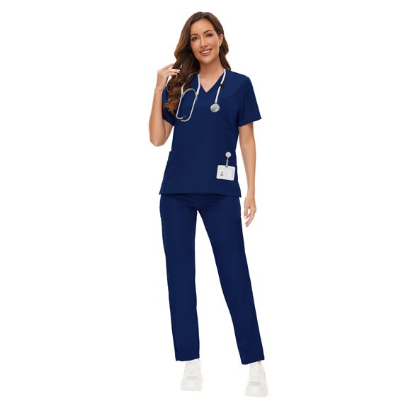 VIAOLI  Scrub for Women Set Y-neck Scrub Top & Cargo Pants, Breathable, Quick Drying