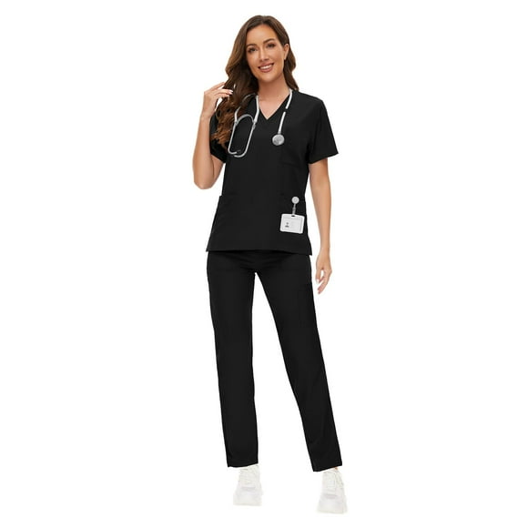 Scrub for Women Set Y-neck Scrub Top & Cargo Pants, Breathable, Quick Drying