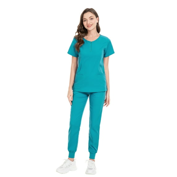 VIAOLI Scrubs Set - Stretchy Polyester-Spandex Medical Nursing Uniform for Women, 7 Colors, S-XXL, Uniformes Medicos Mujer