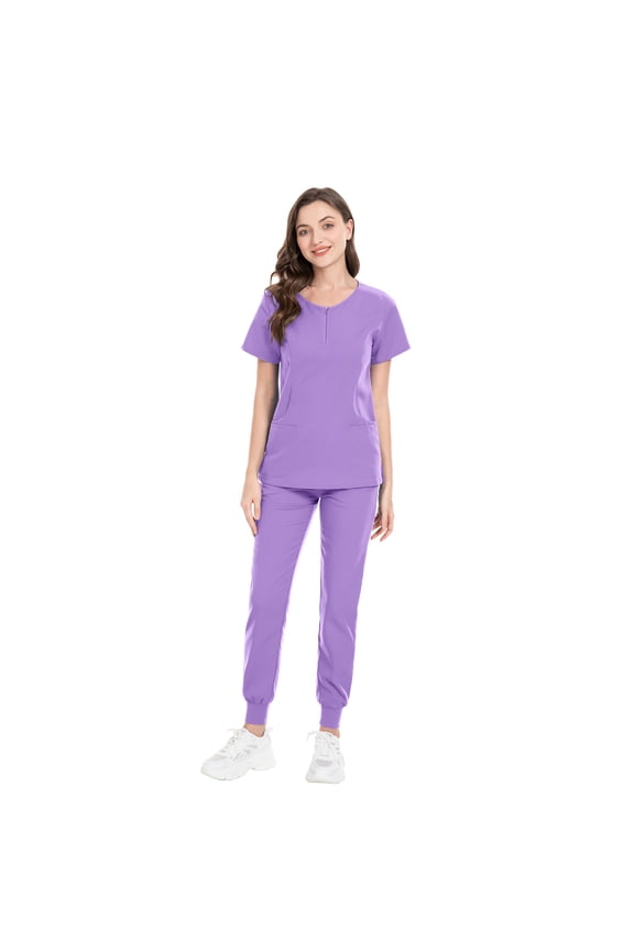 Scrubs Set - Stretchy Polyester-Spandex Medical Nursing Uniform for Women, 7 Colors, S-XXL, Uniformes Medicos Mujer