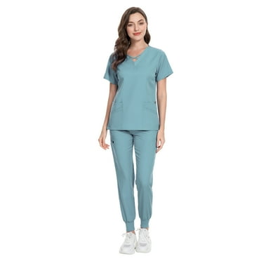 VIAOLI Scrubs Set for Women Nurse Uniform Jogger Set Stretch Top & Pants with Multi Pocket for Nurse Workwear
