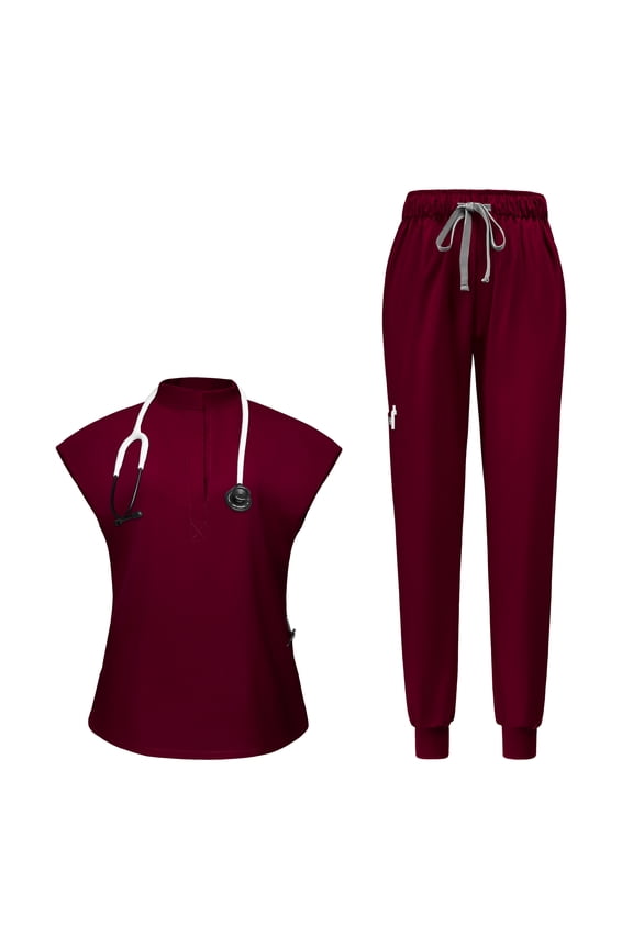 Scrubs Set for Women Nurse Uniform Jogger Set Stretch Top & Pants with Multi Pocket for Nurse Workwear