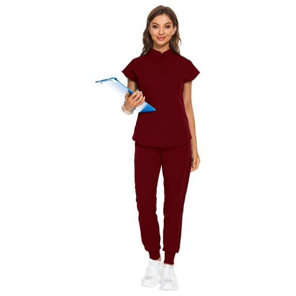 VIAOLI Scrubs Set for Women Nurse Uniform Jogger Set Stretch Top & Pants with Multi Pocket for Nurse Workwear