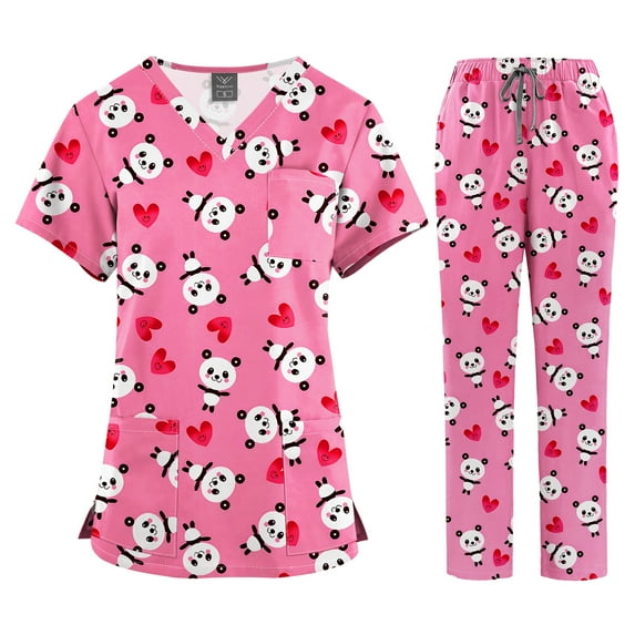 VIAOLI Scrubs Set for Women Nurse Uniform Jogger Set Stretch Top & Pants with Multi Pocket for Nurse Workwear