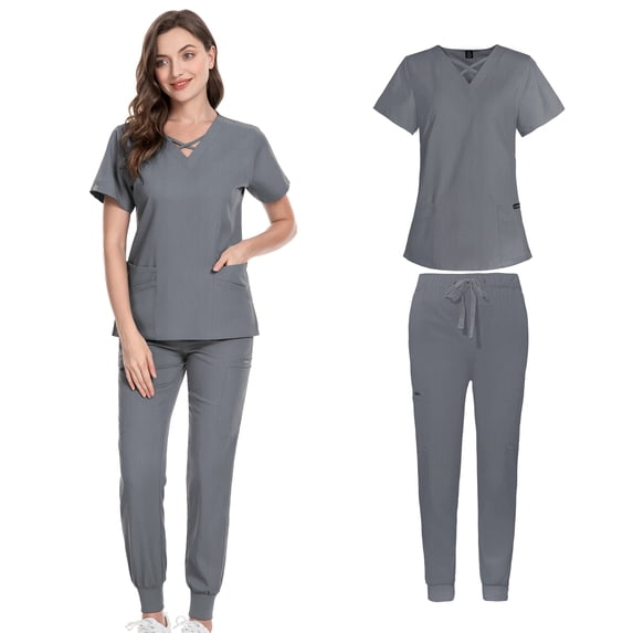 VIAOLI Scrubs Set for Women Nurse Uniform Jogger Set Stretch Top & Pants with Multi Pocket for Nurse Workwear