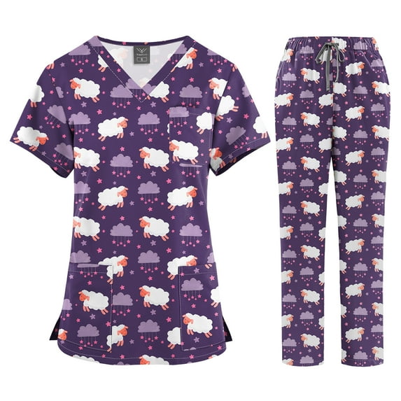 VIAOLI Scrubs Set for Women Nurse Uniform Jogger Set Stretch Top & Pants with Multi Pocket for Nurse Workwear