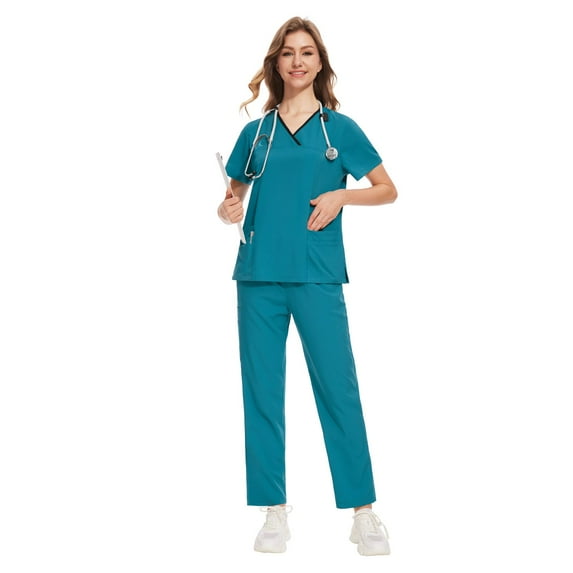 VIAOLI Scrubs Sets for Women - Stretch V-Neck Top & Drawstring Pants Medical Uniform, 10 Colors