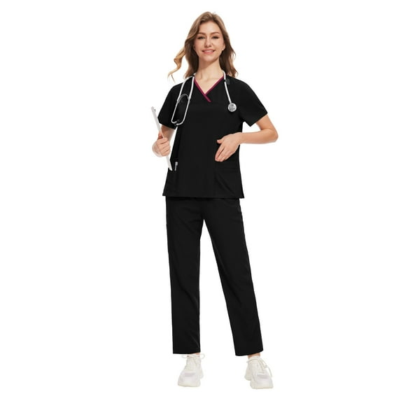 VIAOLI Scrubs Sets for Women - Stretch V-Neck Top & Drawstring Pants Medical Uniform, 10 Colors
